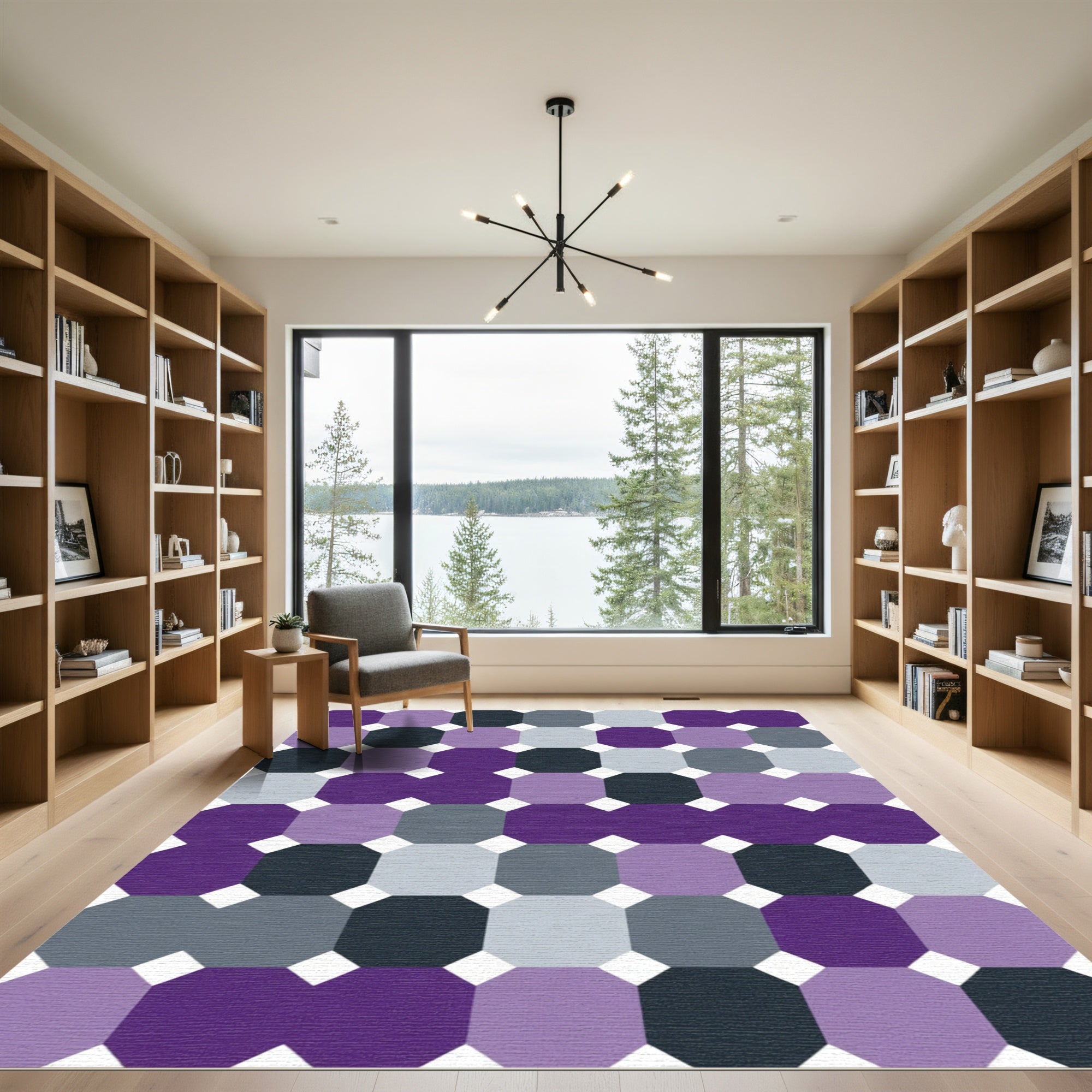 Purple Gray Octagon Grid Rug