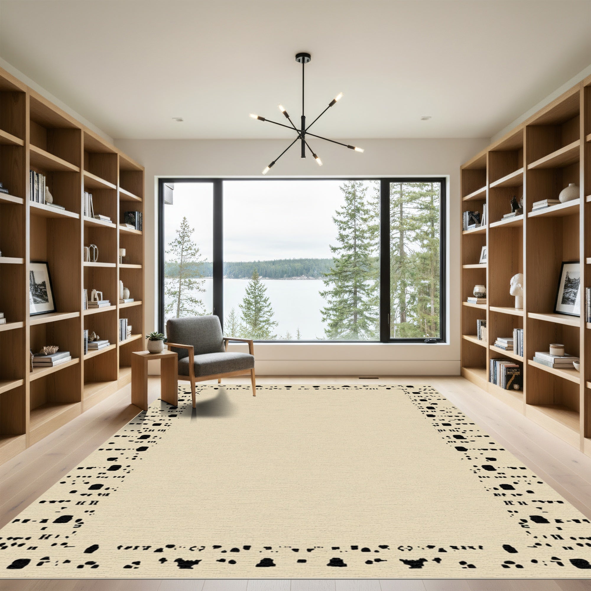 Black Abstract Dot Border Rug