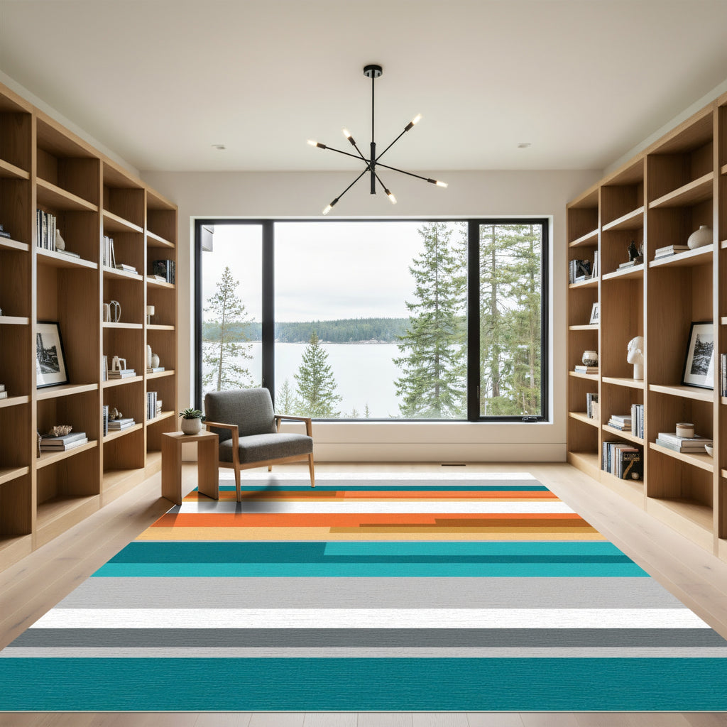 Modern Geometric Stripe Color Block Rug