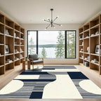 Minimalist Navy Cream Geometric Stripes Rug