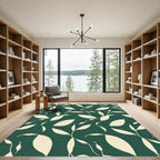 Cream Leafy Vines on Deep Green Background Rug