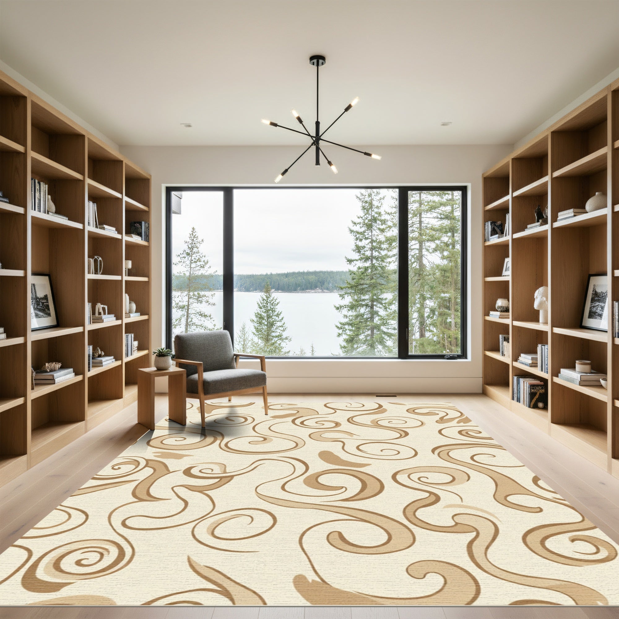 Earthy Cream Swirl Scroll Rug