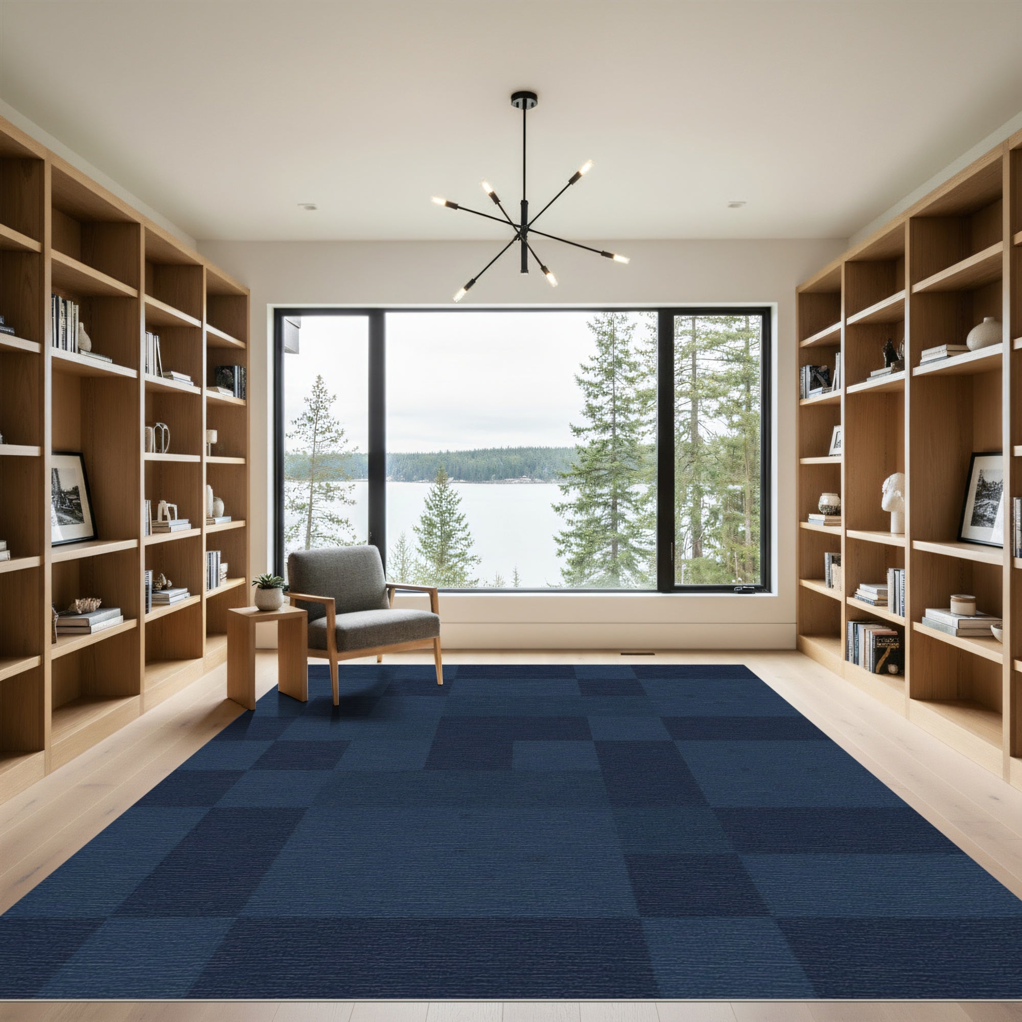 Deep Blue Geometric Overlay Rug