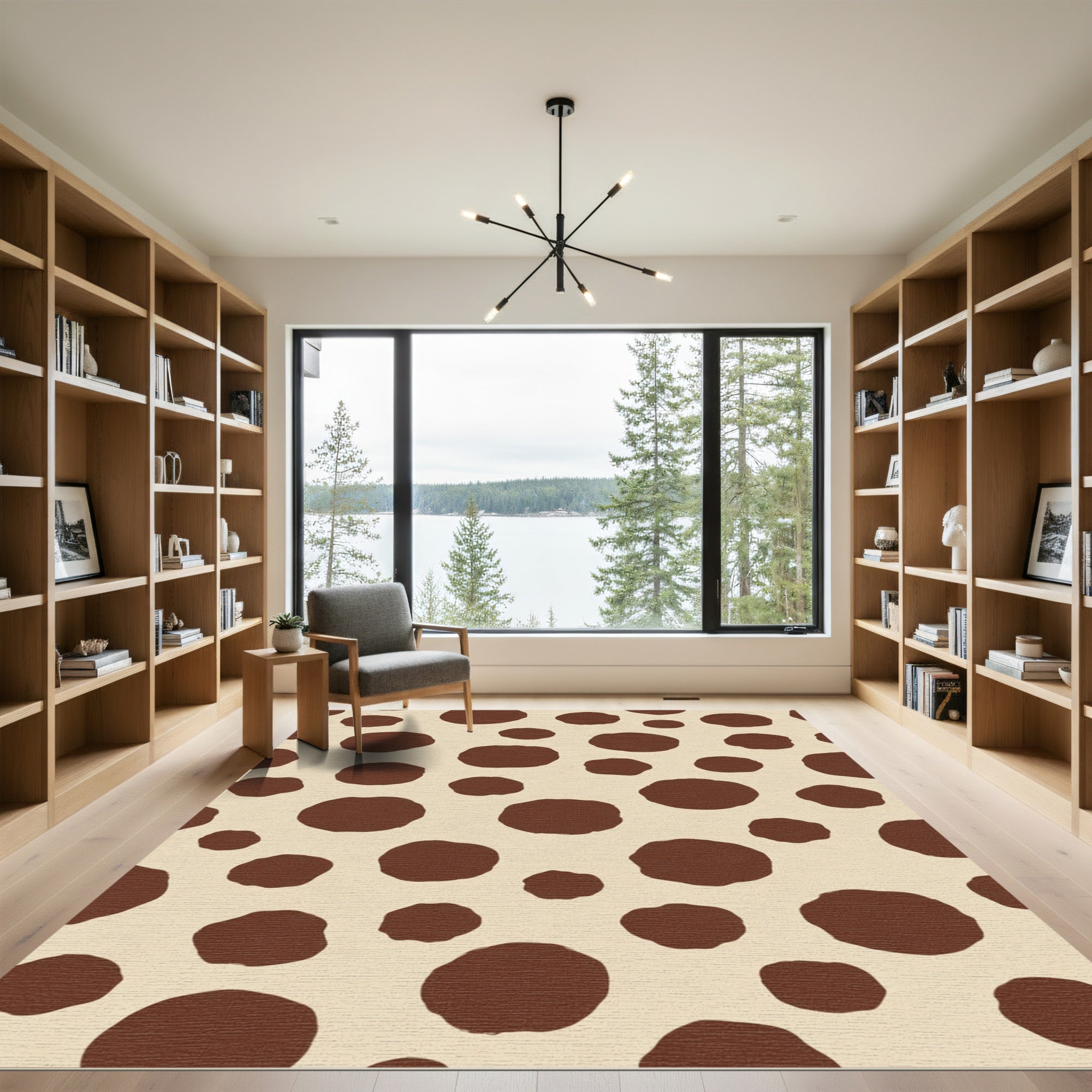 Brown Beige Scattered Circles Rug