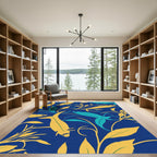 Blue yellow teal koi foliage Rug