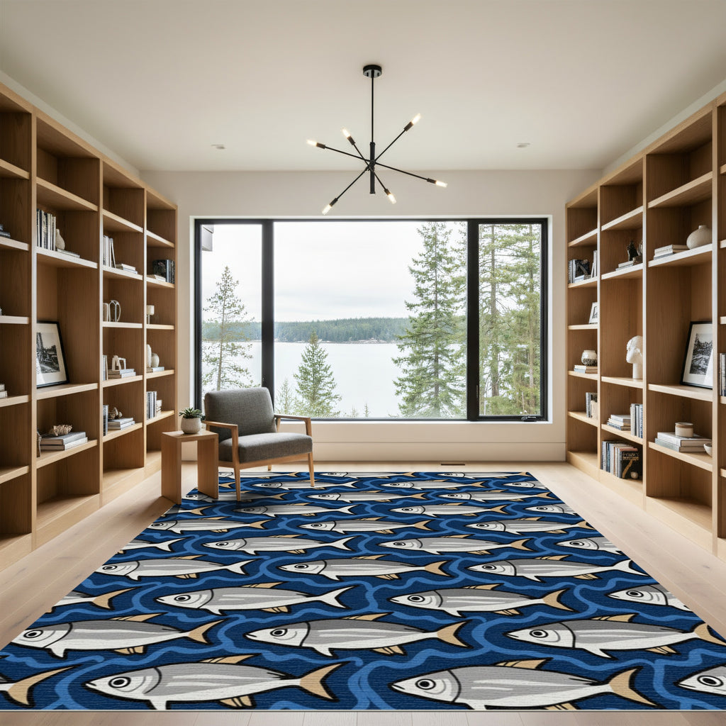Schooling Fish Mid Ocean Waves Rug