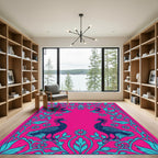 Vibrant Pink Teal Peacock Floral Rug