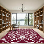 Deep Burgundy Abstract Geometric Landscape Rug