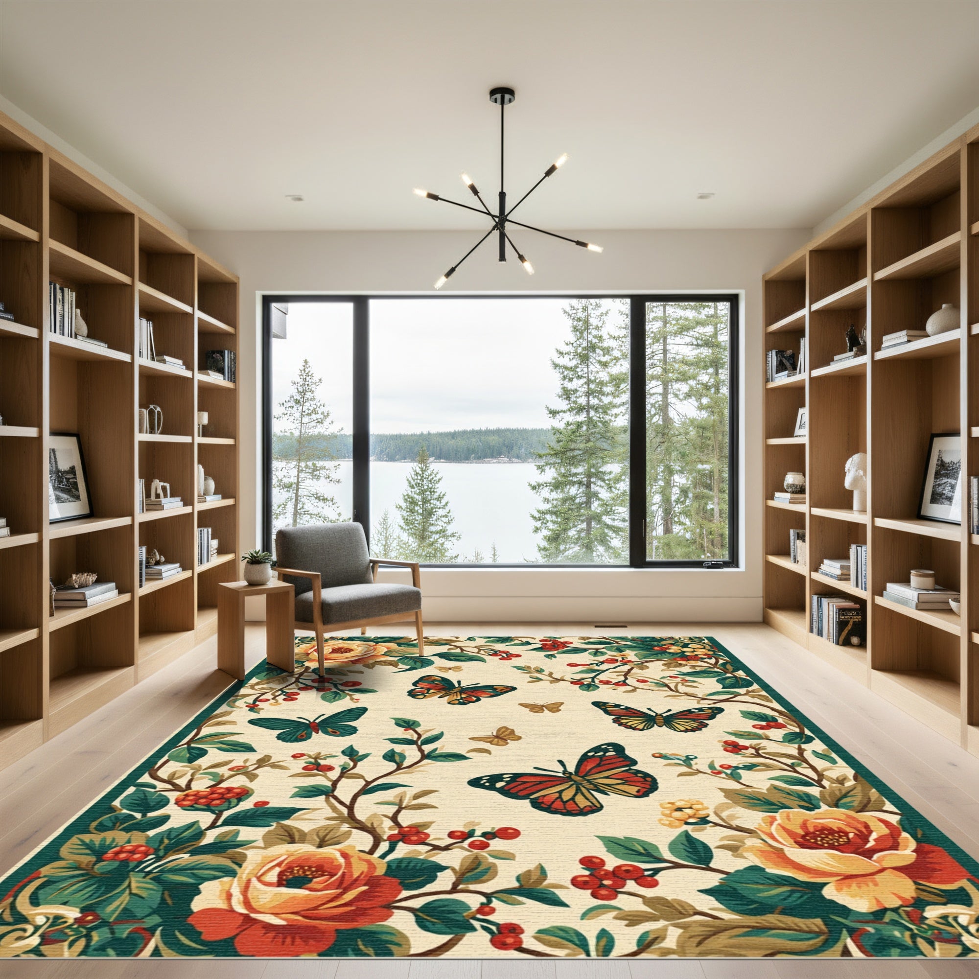 Vintage Floral Butterfly Garden Rug