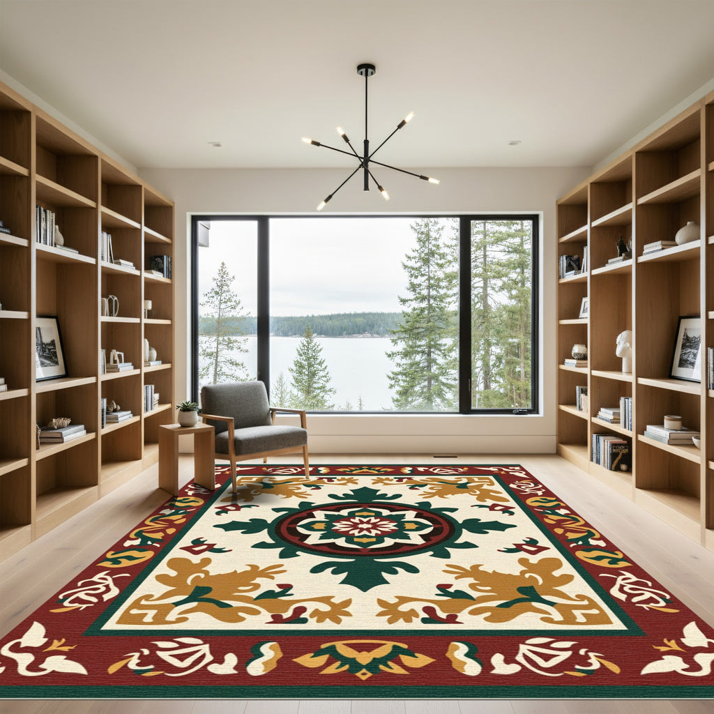 Crimson Emerald Floral Medallion Rug