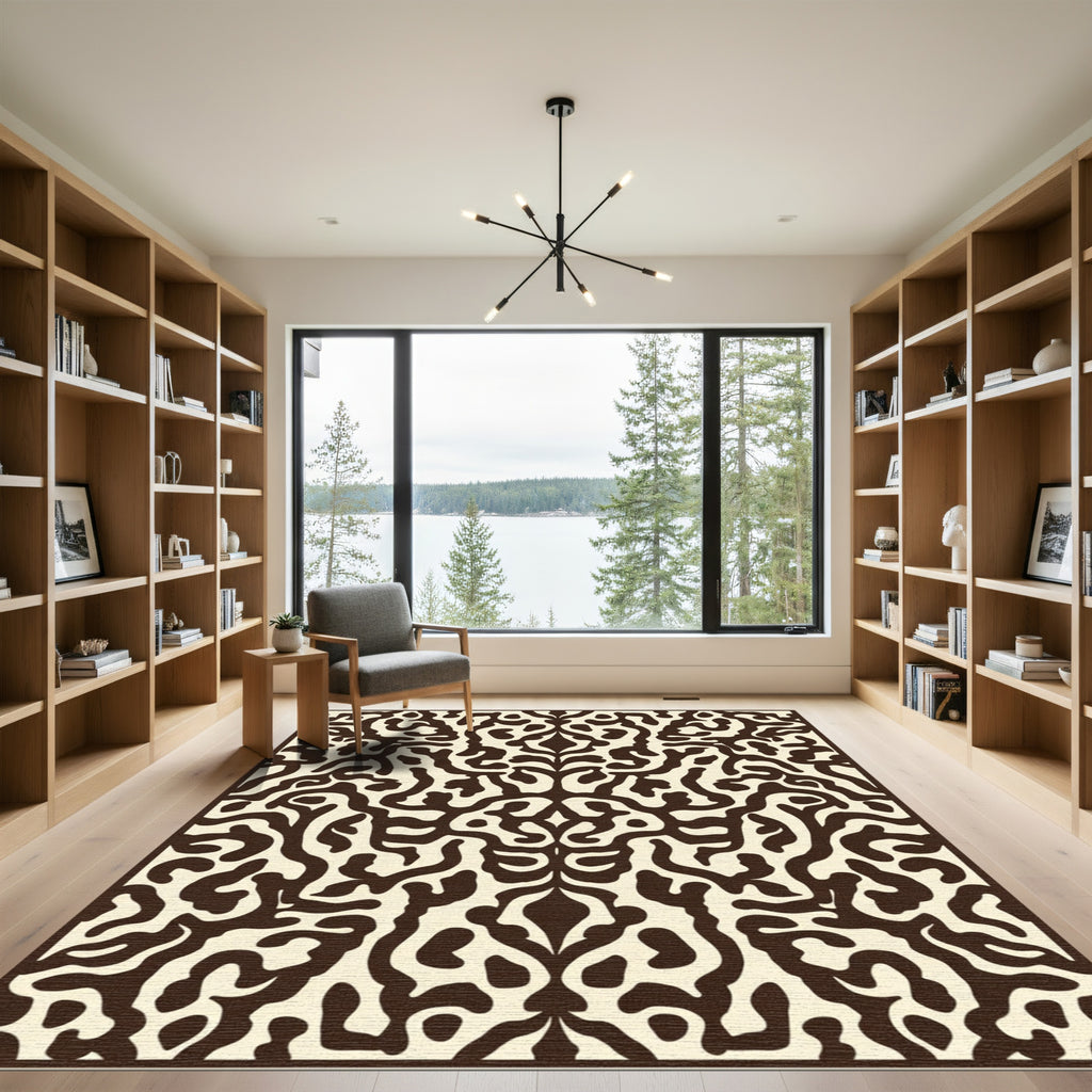 Cream Brown Organic Scrollwork Rug