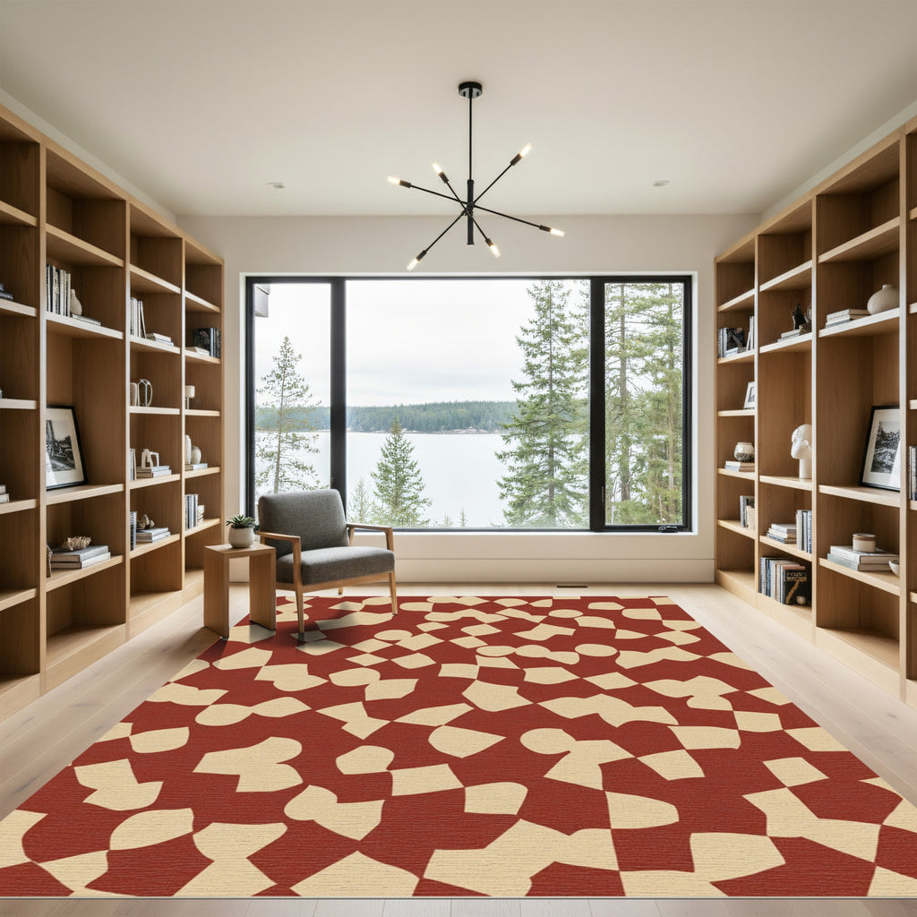 Crimson Beige Organic Checkboard Rug