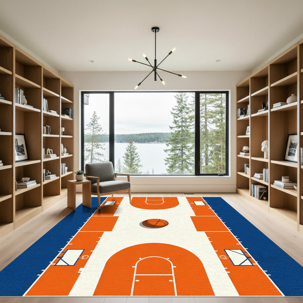 Orange Blue Basketball Court Rug