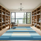 Marine Blue Beige Geometric Abstract Rug