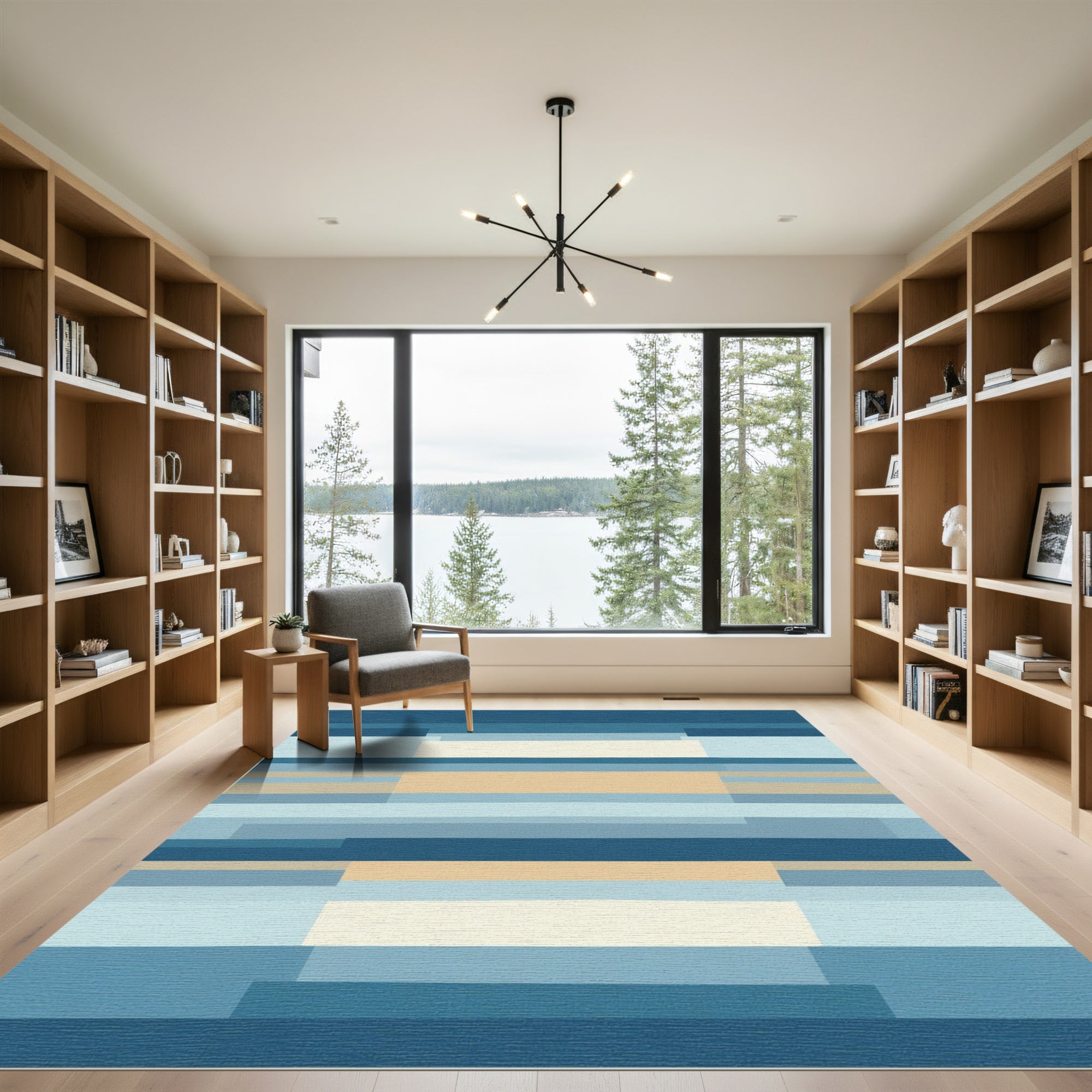Marine Blue Beige Geometric Abstract Rug