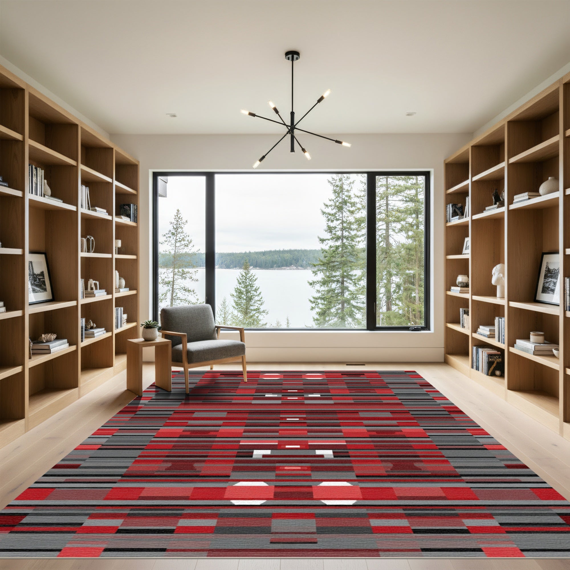 Bold Red Geometric Stripe Overlay Rug