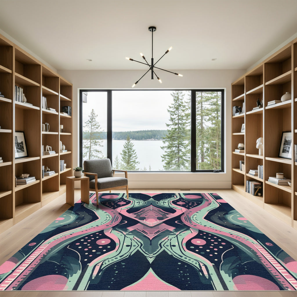 Whimsical Pink Teal Abstract Symmetry Rug
