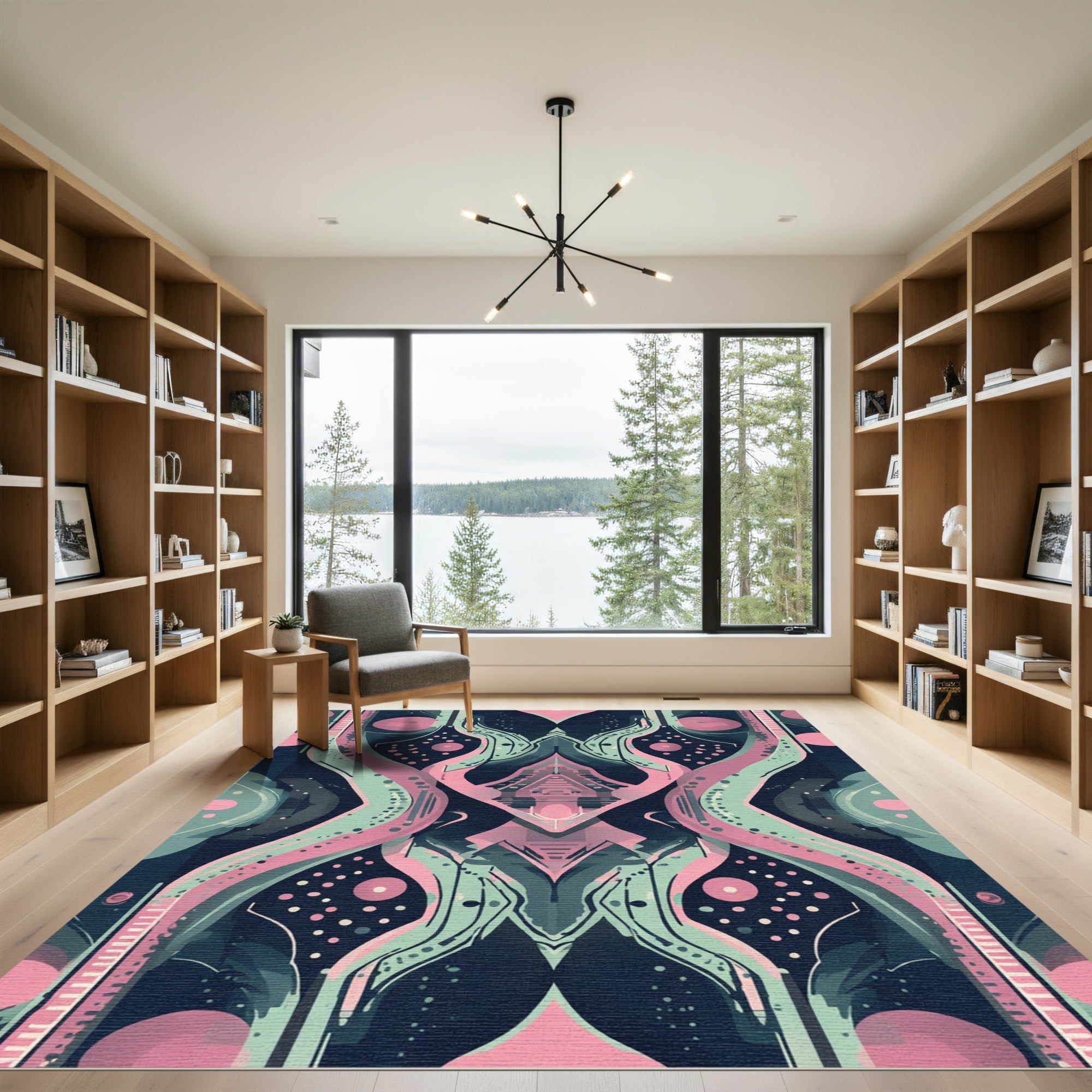 Whimsical Pink Teal Abstract Symmetry Rug