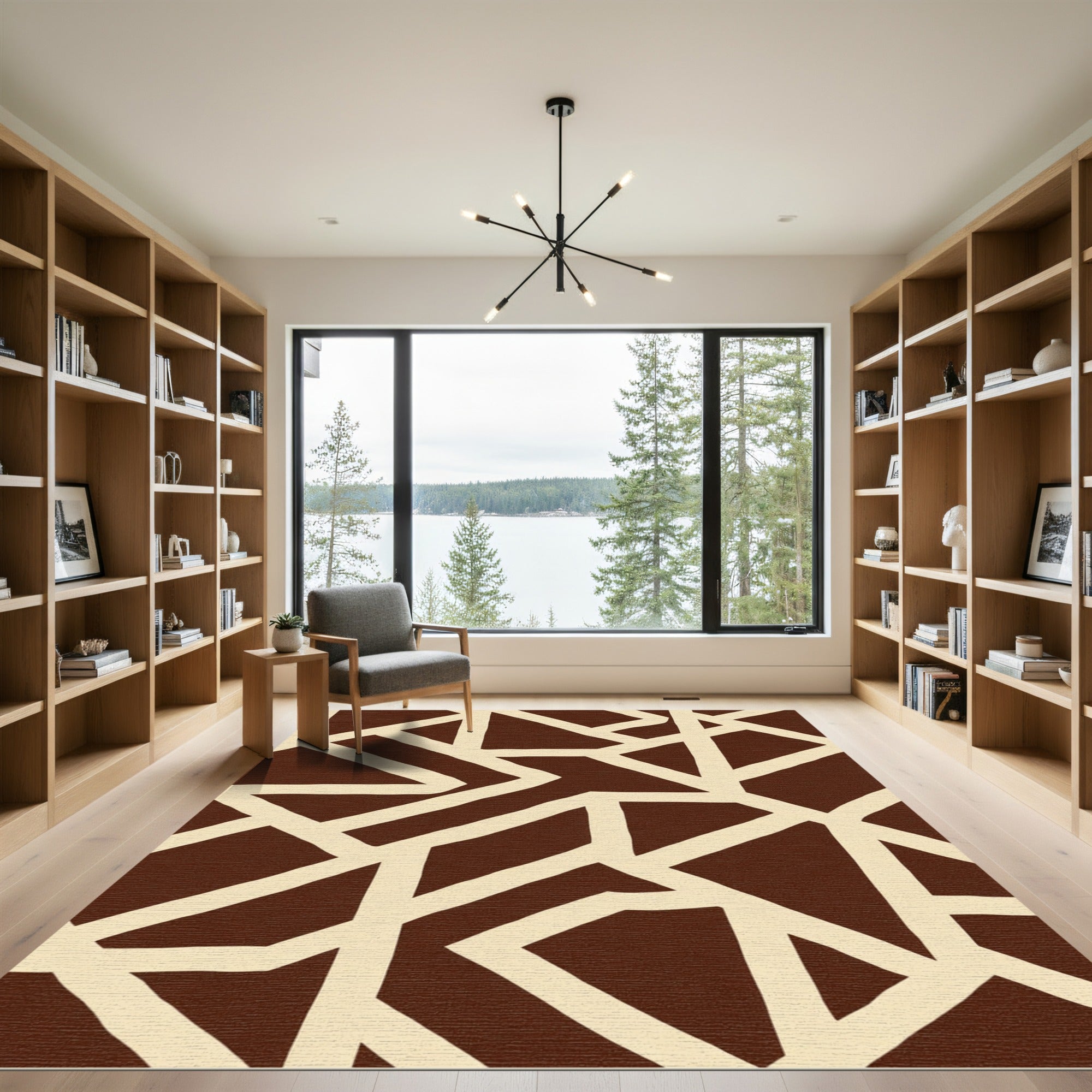 Brown Cream Geometric Abstraction Rug