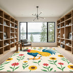 Golden Rooster Floral Garden Rug