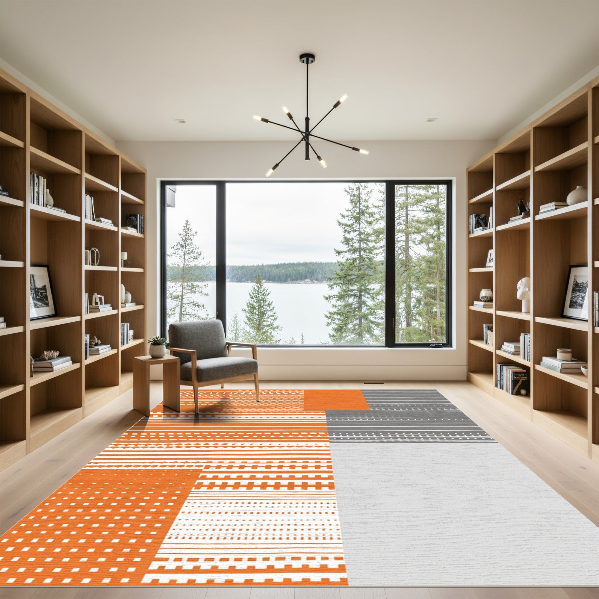 Orange and Gray Geometric Stripe Rug