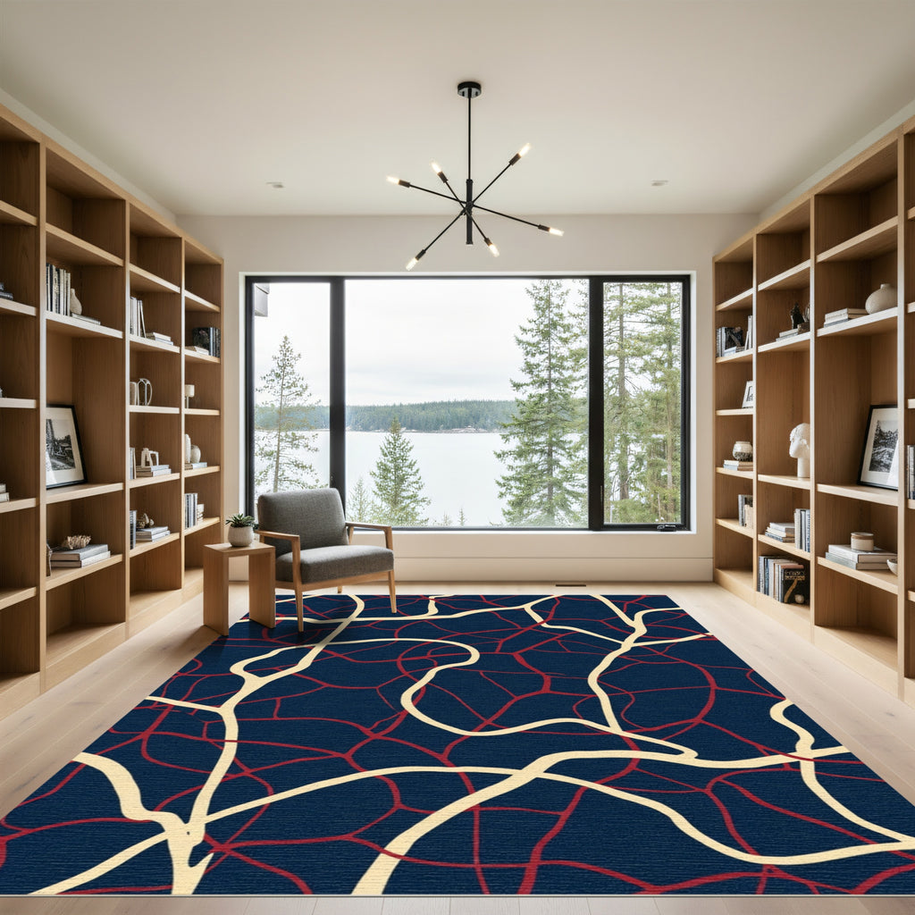 Crimson and Cream Intertwined Lines Rug