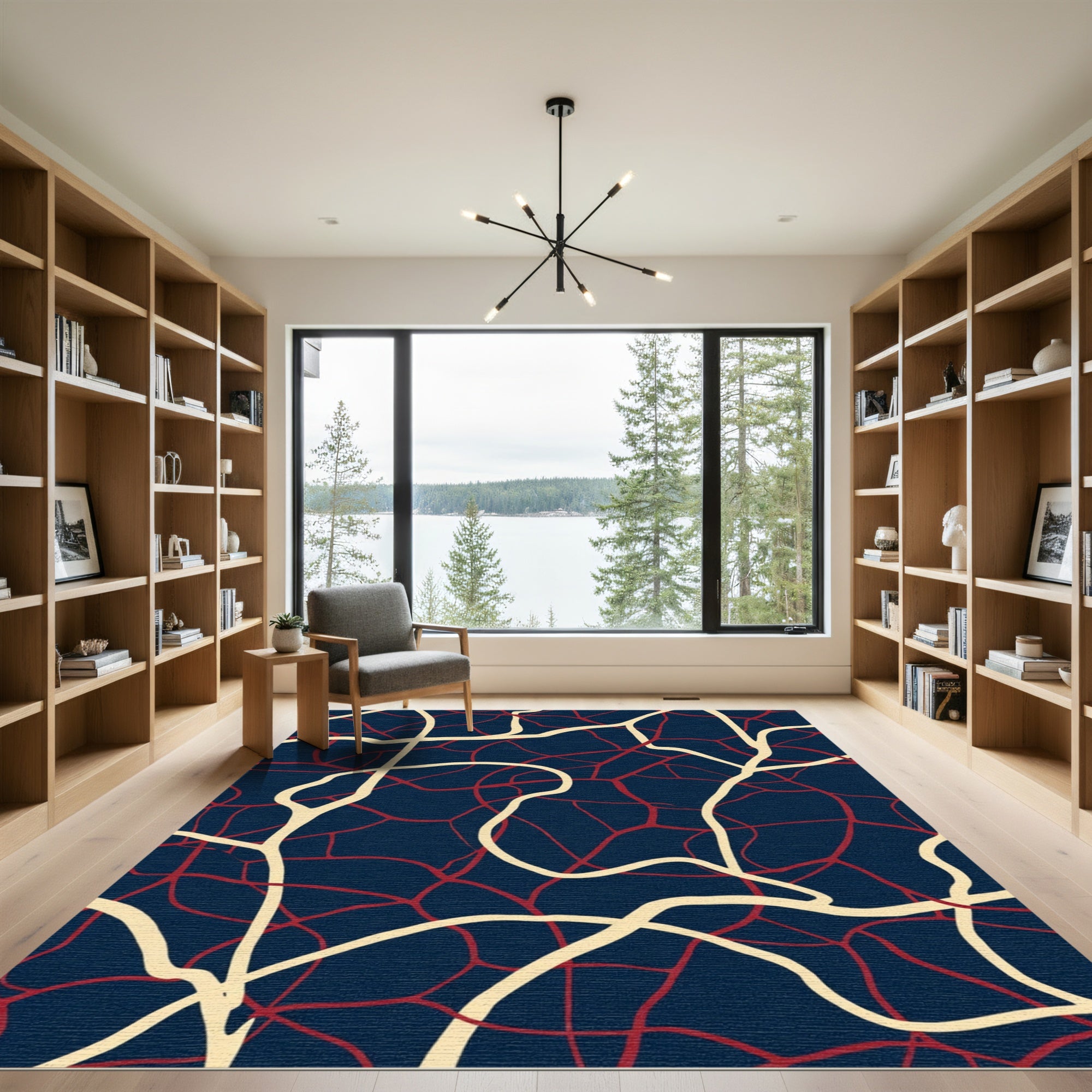 Crimson and Cream Intertwined Lines Rug