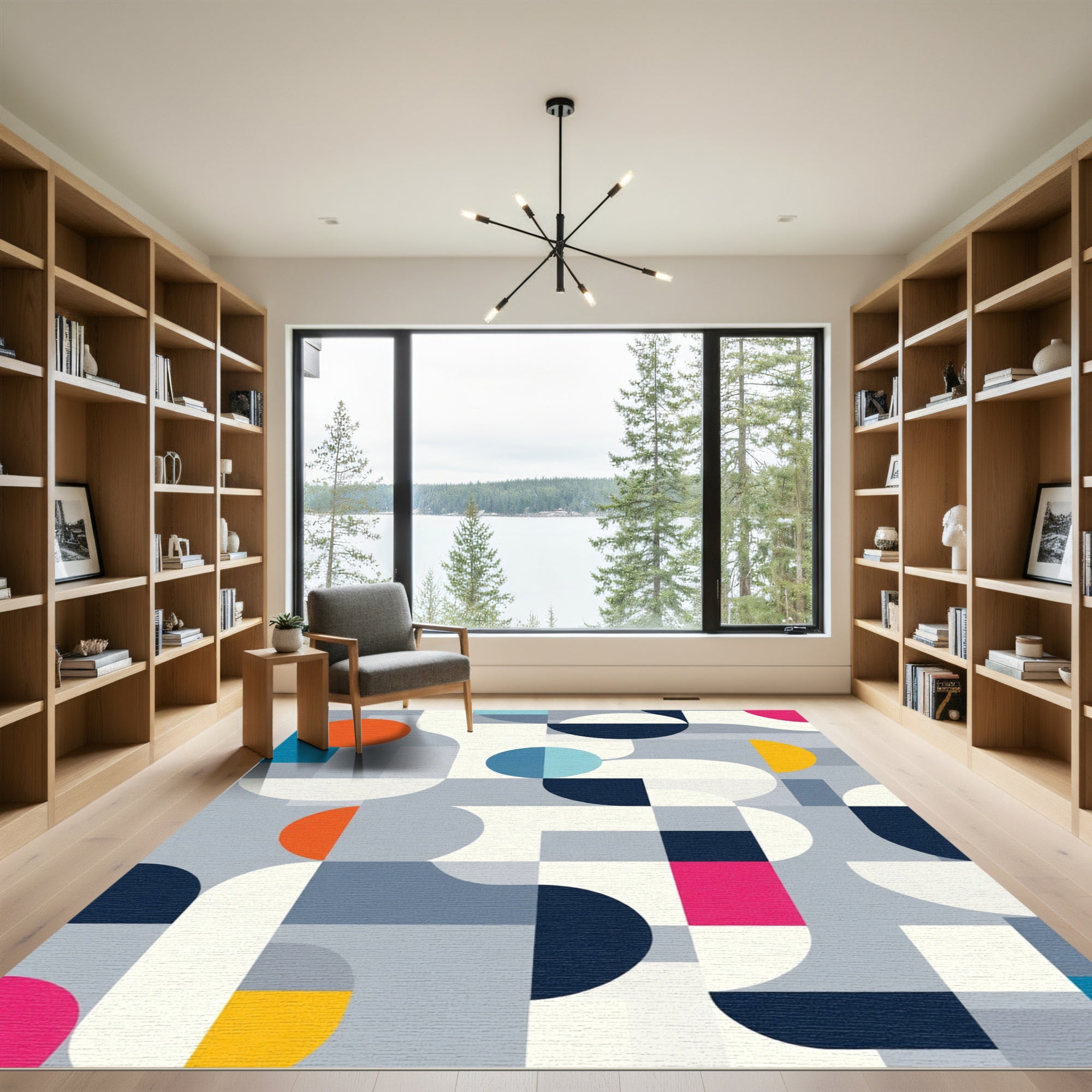 Mid Century Modern Geometric Abstract Shapes Rug