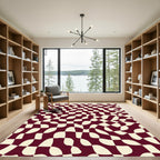 Crimson Cream Wavy Checkerboard Rug