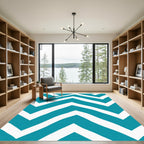 Teal White Zigzag Stripe Area Rug