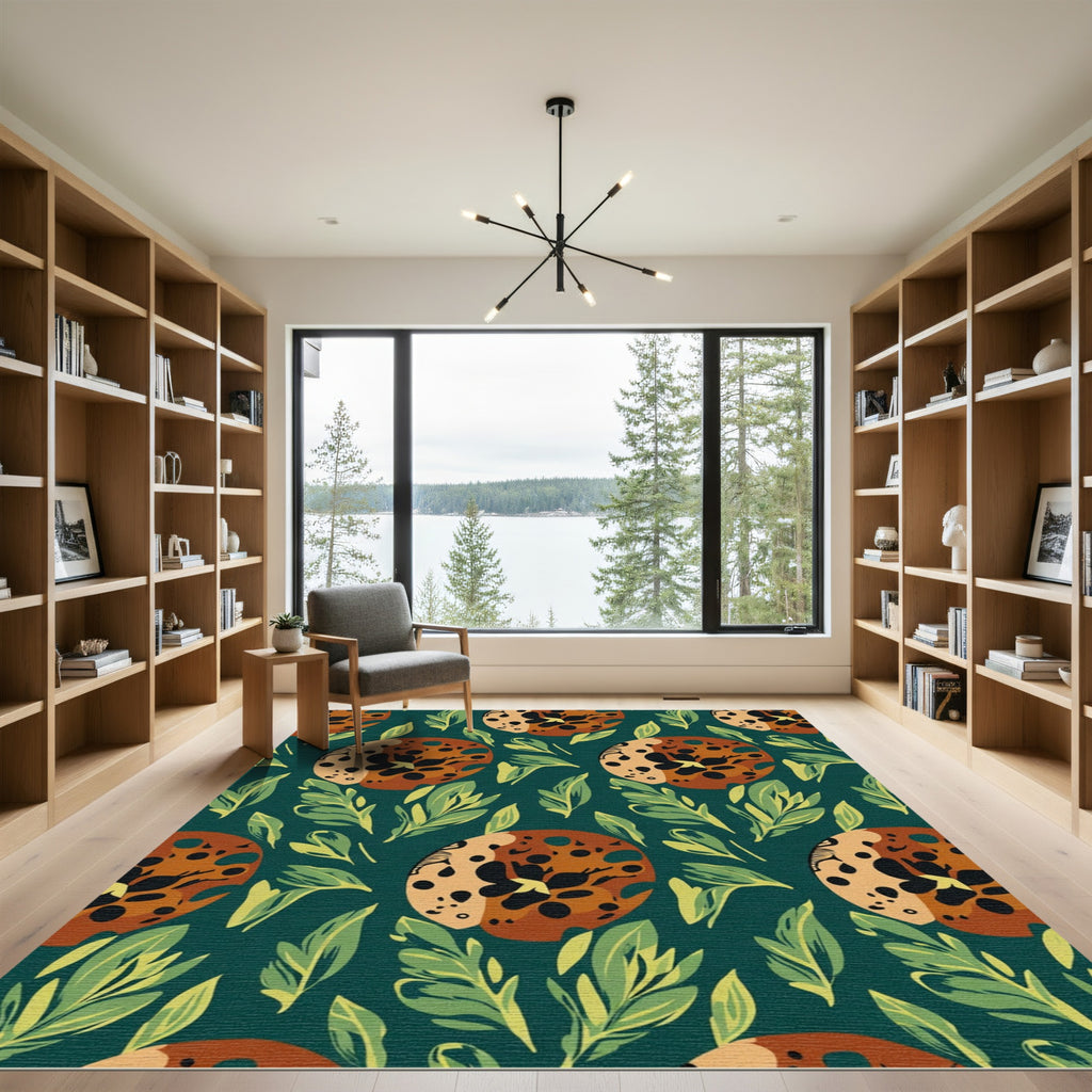 Retro Leopard Leaf Roundel Scatter Rug