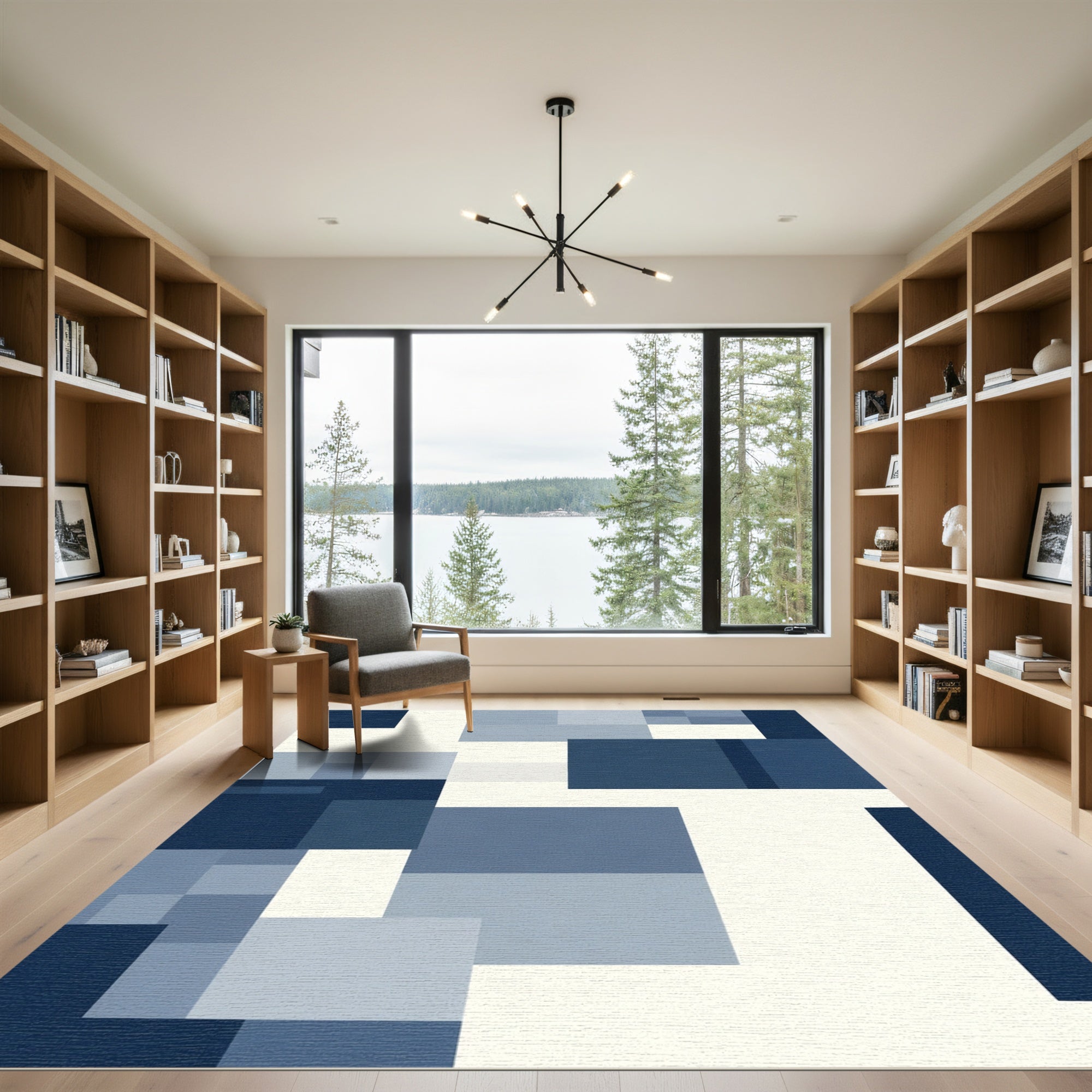 Modern Navy Abstract Blocks Rug