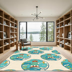 Whimsical Lighthouse Ocean Waves Medallion Rug