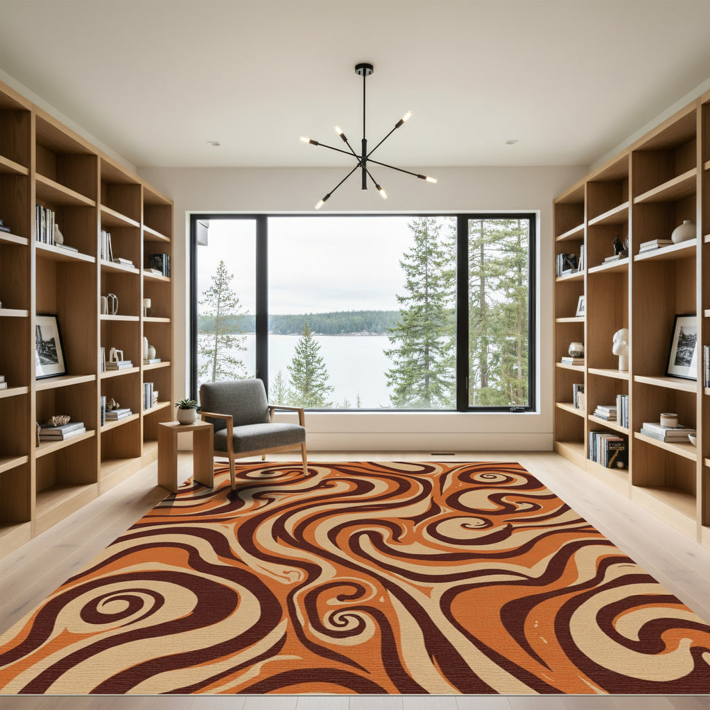 Warm Brown Swirl Abstract Waves Rug