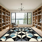 Abstract Blue Ivory Black Geometric Panels Rug
