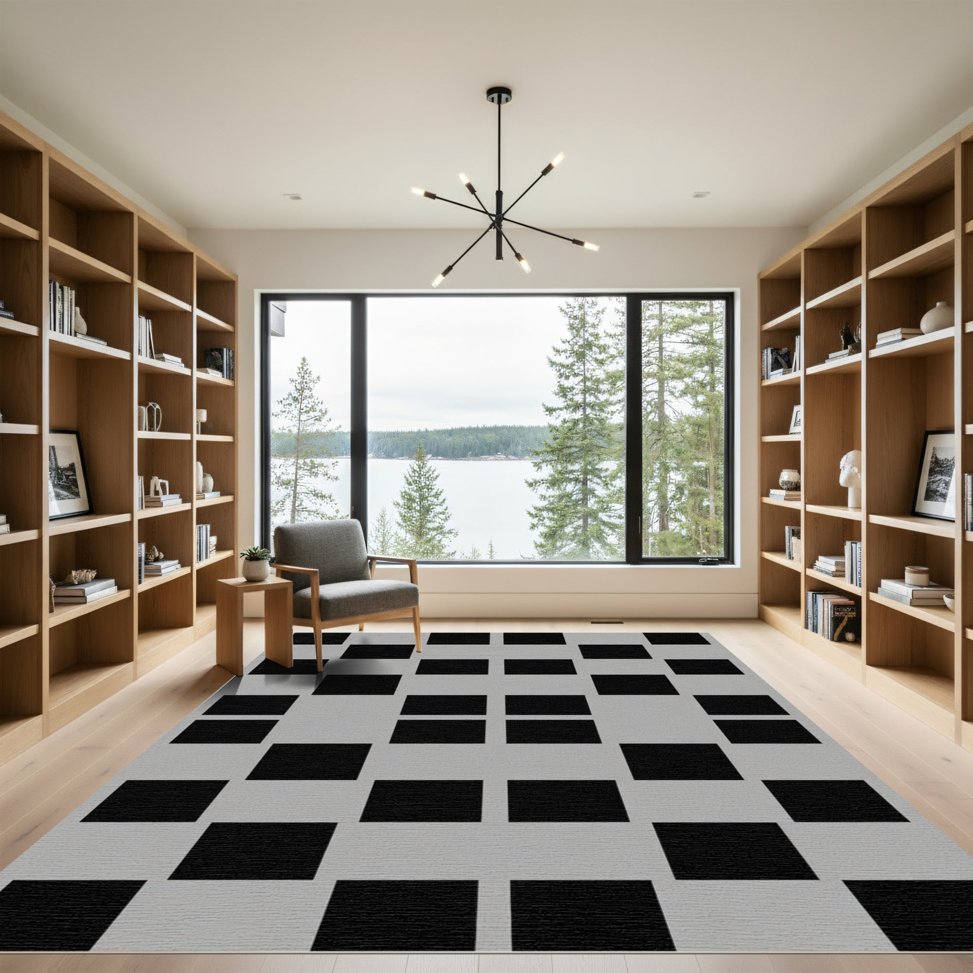 Black and Gray Checkerboard Square Rug