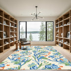 Blues greens and orange floral stems Rug