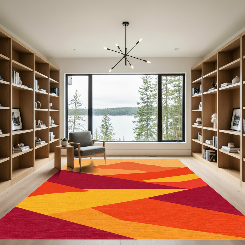 Crimson Mountain Sunset Abstract Landscape Rug