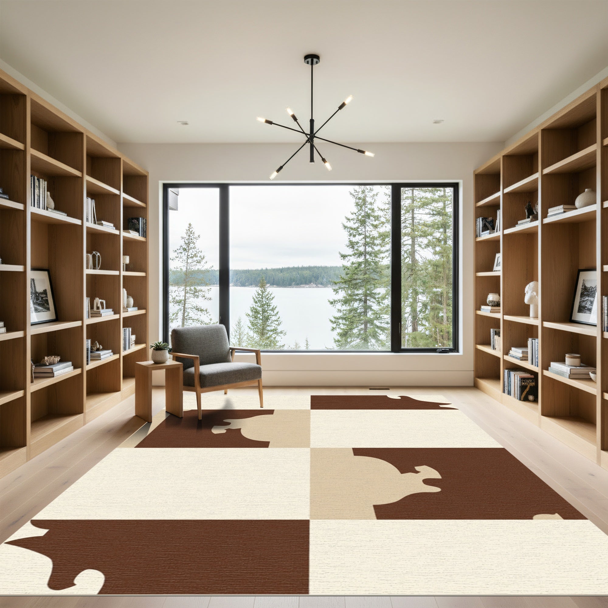 Chocolate Cream Abstract Geo Squares Rug