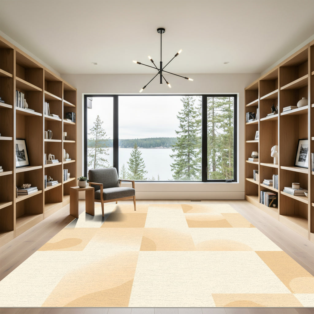 Blended Peach Geometric Squares Aura Rug