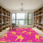 Vibrant Yellow Dancers Pink Background Rug
