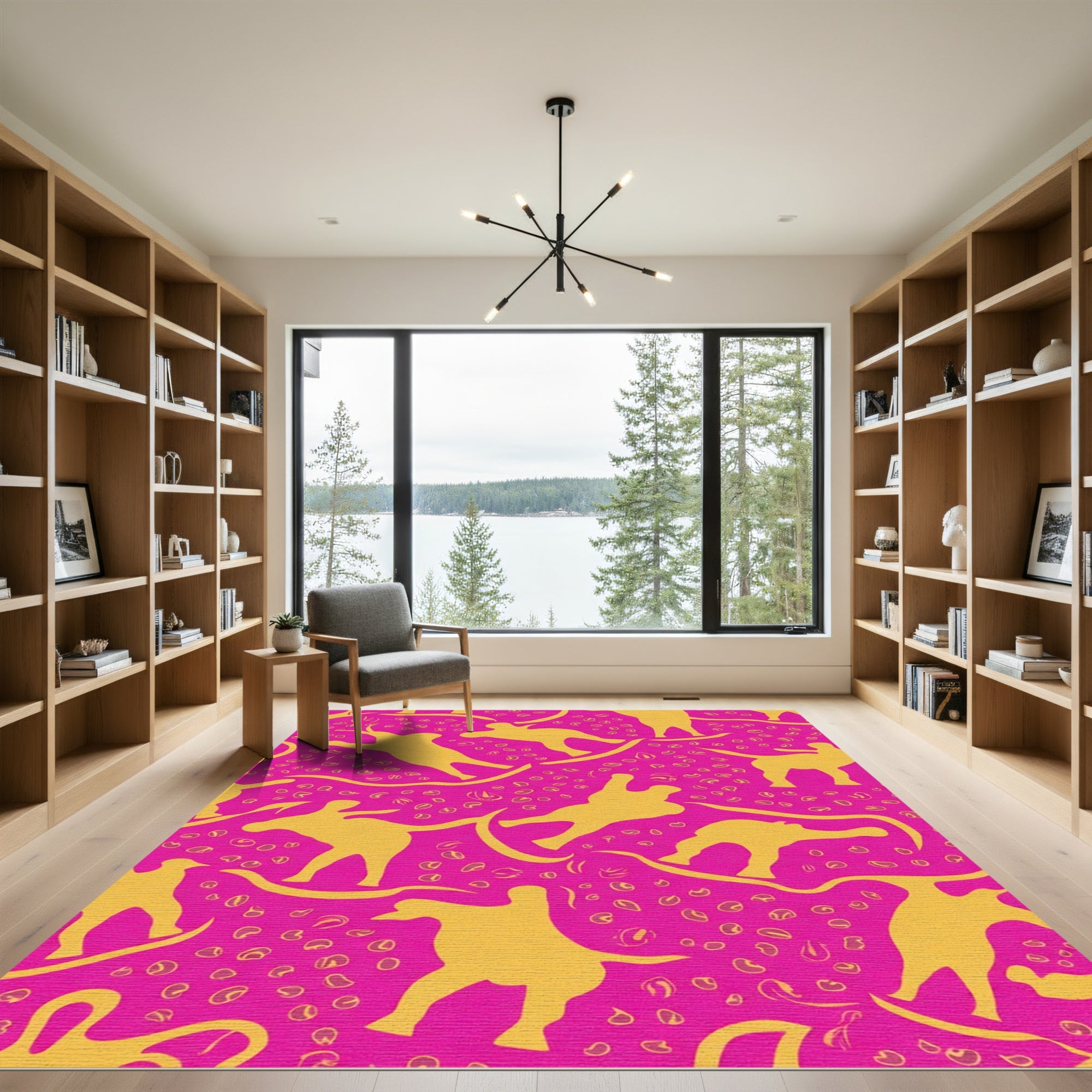 Vibrant Yellow Dancers Pink Background Rug