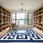 Deep Blue Geometric Maze Gradient Rug