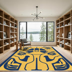 Bold Navy Yellow Floral Sunburst Rug