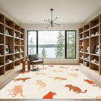 Whimsical Cat Mice Terracotta Silhouette Rug