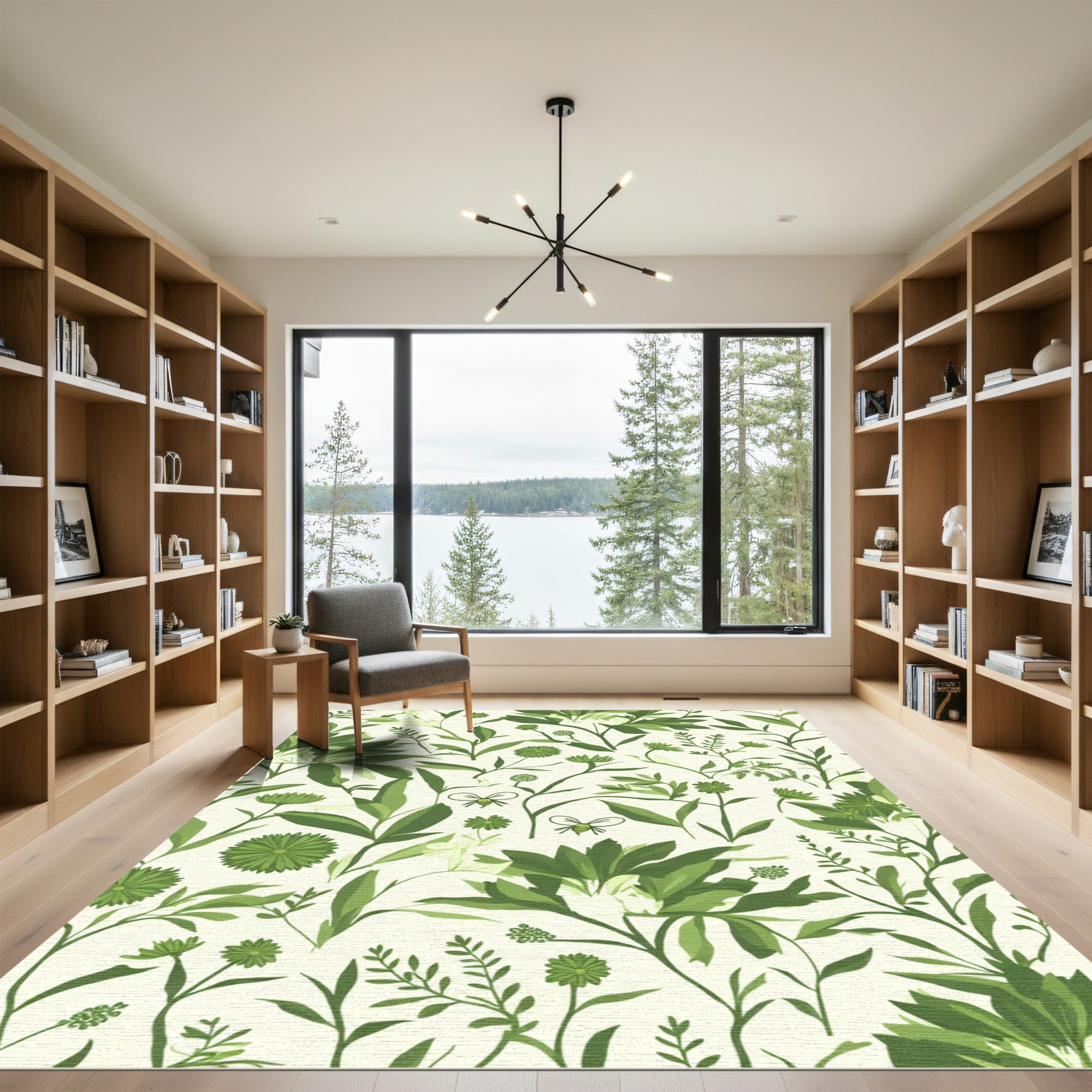 Green Floral Botanical Bee Garden Rug