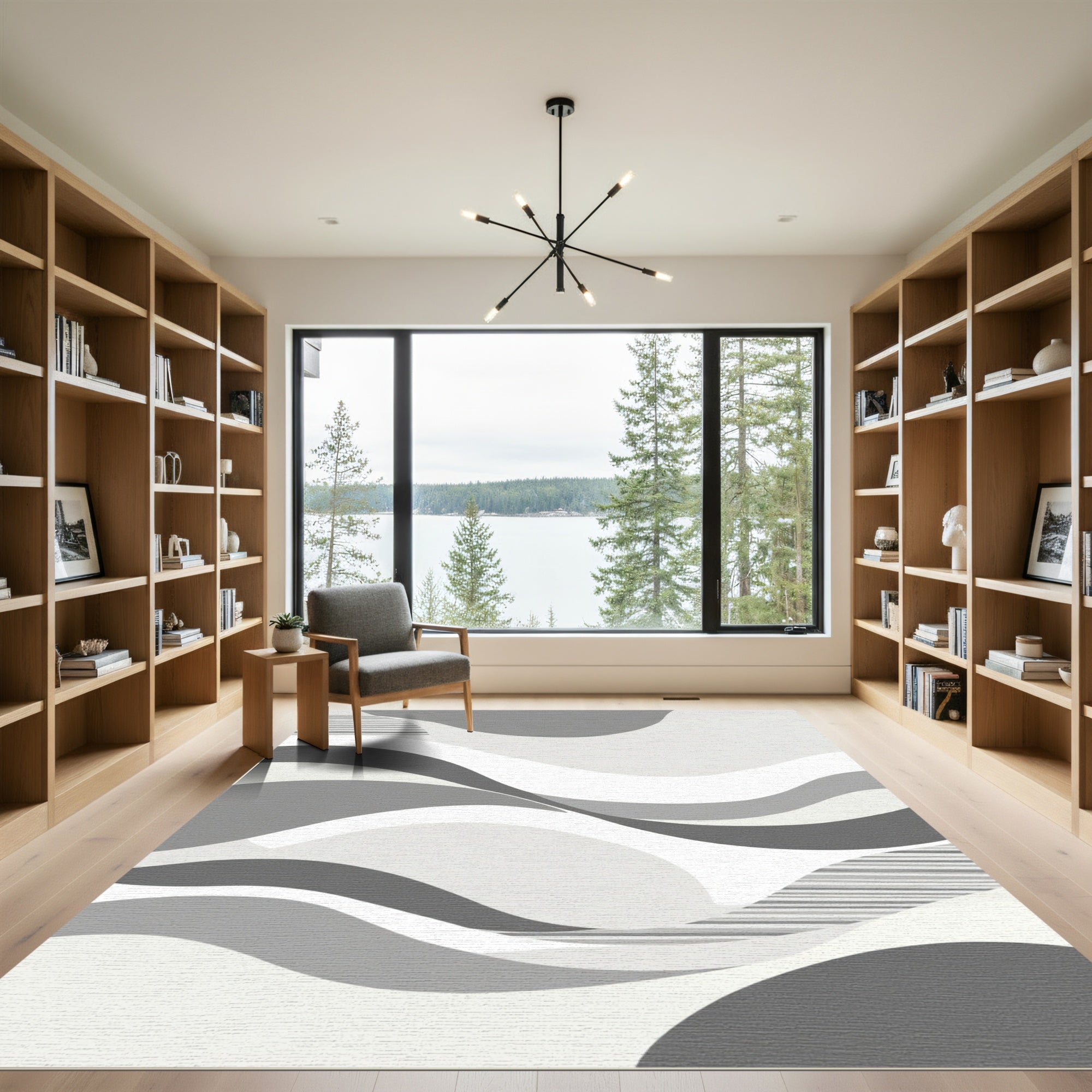 Monochromatic Abstract Wave Stripes Rug