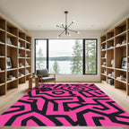 Bold Pink Black Abstract Lines Rug