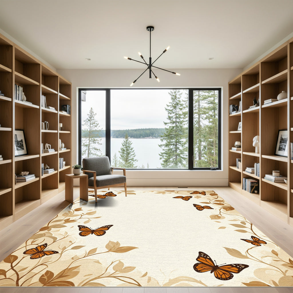 Monarch Butterflies and Autumn Leaves Border Rug