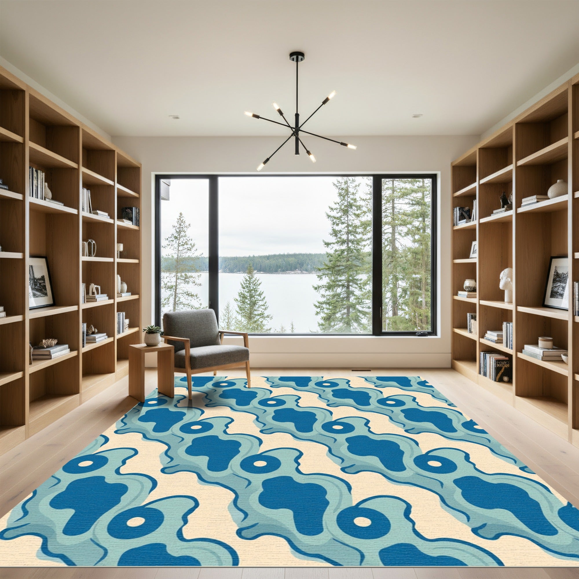 Blue Organic Blob Repeating Composition Rug
